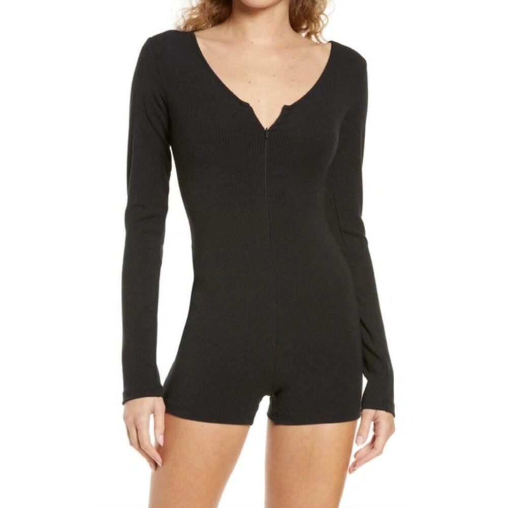 Alo Yoga Keep It Sleek Long Sleeve Ribbed Romper Bodysuit Size XS/S